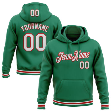 Custom Stitched Kelly Green White-Red Sports Pullover Sweatshirt Hoodie