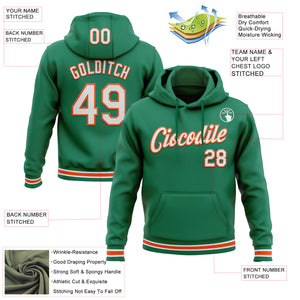 Custom Stitched Kelly Green White-Orange Sports Pullover Sweatshirt Hoodie