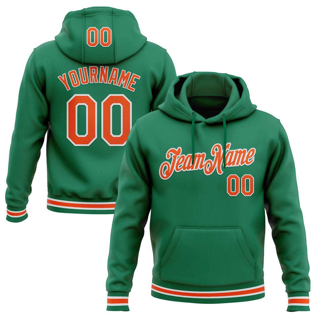 Custom Stitched Kelly Green Orange-White Sports Pullover Sweatshirt Hoodie