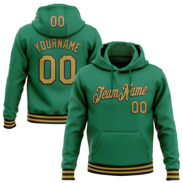 Custom Stitched Kelly Green Old Gold-Black Sports Pullover Sweatshirt Hoodie