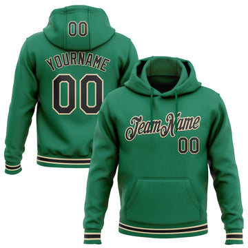 Custom Stitched Kelly Green Black-Cream Sports Pullover Sweatshirt Hoodie