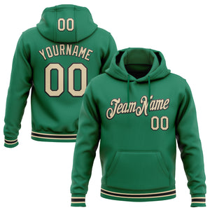 Custom Stitched Kelly Green Cream-Black Sports Pullover Sweatshirt Hoodie