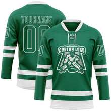 Загрузить изображение в средство просмотра галереи, Custom Kelly Green White Hockey Lace Neck Jersey
