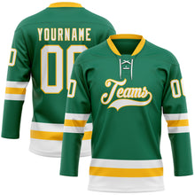 Загрузить изображение в средство просмотра галереи, Custom Kelly Green White-Gold Hockey Lace Neck Jersey
