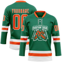 Загрузить изображение в средство просмотра галереи, Custom Kelly Green Orange-White Hockey Lace Neck Jersey
