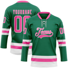 Загрузить изображение в средство просмотра галереи, Custom Kelly Green Pink-White Hockey Lace Neck Jersey
