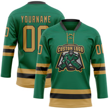 Загрузить изображение в средство просмотра галереи, Custom Kelly Green Old Gold-Black Hockey Lace Neck Jersey
