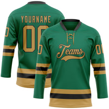 Загрузить изображение в средство просмотра галереи, Custom Kelly Green Old Gold-Black Hockey Lace Neck Jersey
