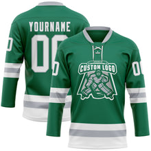 Загрузить изображение в средство просмотра галереи, Custom Kelly Green White-Gray Hockey Lace Neck Jersey
