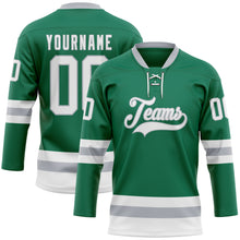 Загрузить изображение в средство просмотра галереи, Custom Kelly Green White-Gray Hockey Lace Neck Jersey
