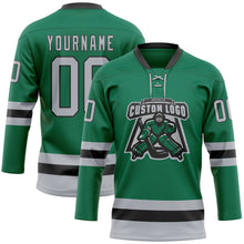 Загрузить изображение в средство просмотра галереи, Custom Kelly Green Gray-Black Hockey Lace Neck Jersey
