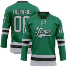 Загрузить изображение в средство просмотра галереи, Custom Kelly Green Gray-Black Hockey Lace Neck Jersey
