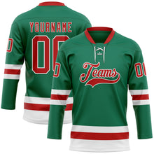 Загрузить изображение в средство просмотра галереи, Custom Kelly Green Red-White Hockey Lace Neck Jersey
