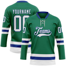 Загрузить изображение в средство просмотра галереи, Custom Kelly Green White-Royal Hockey Lace Neck Jersey
