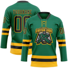 Загрузить изображение в средство просмотра галереи, Custom Kelly Green Black-Gold Hockey Lace Neck Jersey
