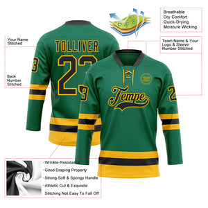 Custom Kelly Green Black-Gold Hockey Lace Neck Jersey