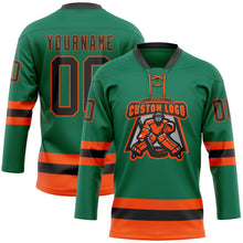 Загрузить изображение в средство просмотра галереи, Custom Kelly Green Black-Orange Hockey Lace Neck Jersey
