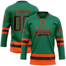 Загрузить изображение в средство просмотра галереи, Custom Kelly Green Black-Orange Hockey Lace Neck Jersey
