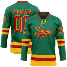 Загрузить изображение в средство просмотра галереи, Custom Kelly Green Red-Gold Hockey Lace Neck Jersey
