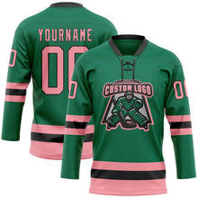 Загрузить изображение в средство просмотра галереи, Custom Kelly Green Medium Pink-Black Hockey Lace Neck Jersey
