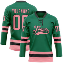 Загрузить изображение в средство просмотра галереи, Custom Kelly Green Medium Pink-Black Hockey Lace Neck Jersey
