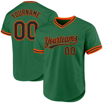 Custom Kelly Green Black-Orange Authentic Throwback Baseball Jersey