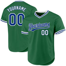 Load image into Gallery viewer, Custom Kelly Green Royal-White Authentic Throwback Baseball Jersey
