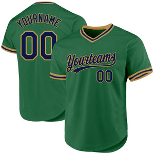 Custom Kelly Green Navy-Old Gold Authentic Throwback Baseball Jersey