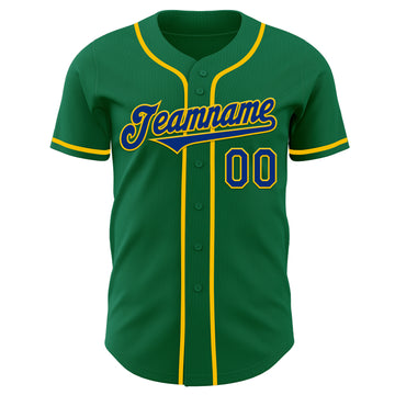 Custom Kelly Green Royal-Yellow Authentic Baseball Jersey