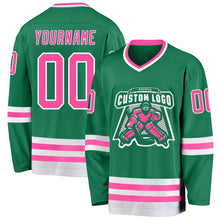 Charger l&#39;image dans la galerie, Custom Kelly Green Pink-White Hockey Jersey
