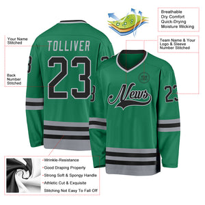 Custom Kelly Green Black-Gray Hockey Jersey