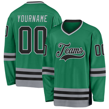 Custom Kelly Green Black-Gray Hockey Jersey