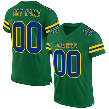 Custom Kelly Green Royal-Yellow Mesh Authentic Football Jersey