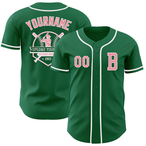 Custom Kelly Green Medium Pink-White Authentic Baseball Jersey