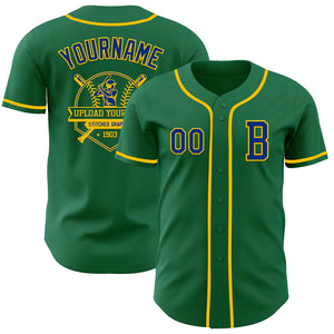 Custom Kelly Green Royal-Yellow Authentic Baseball Jersey