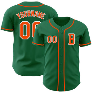 Custom Kelly Green Orange-White Authentic Baseball Jersey