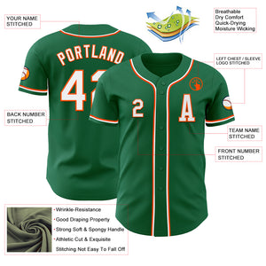 Custom Kelly Green White-Orange Authentic Baseball Jersey