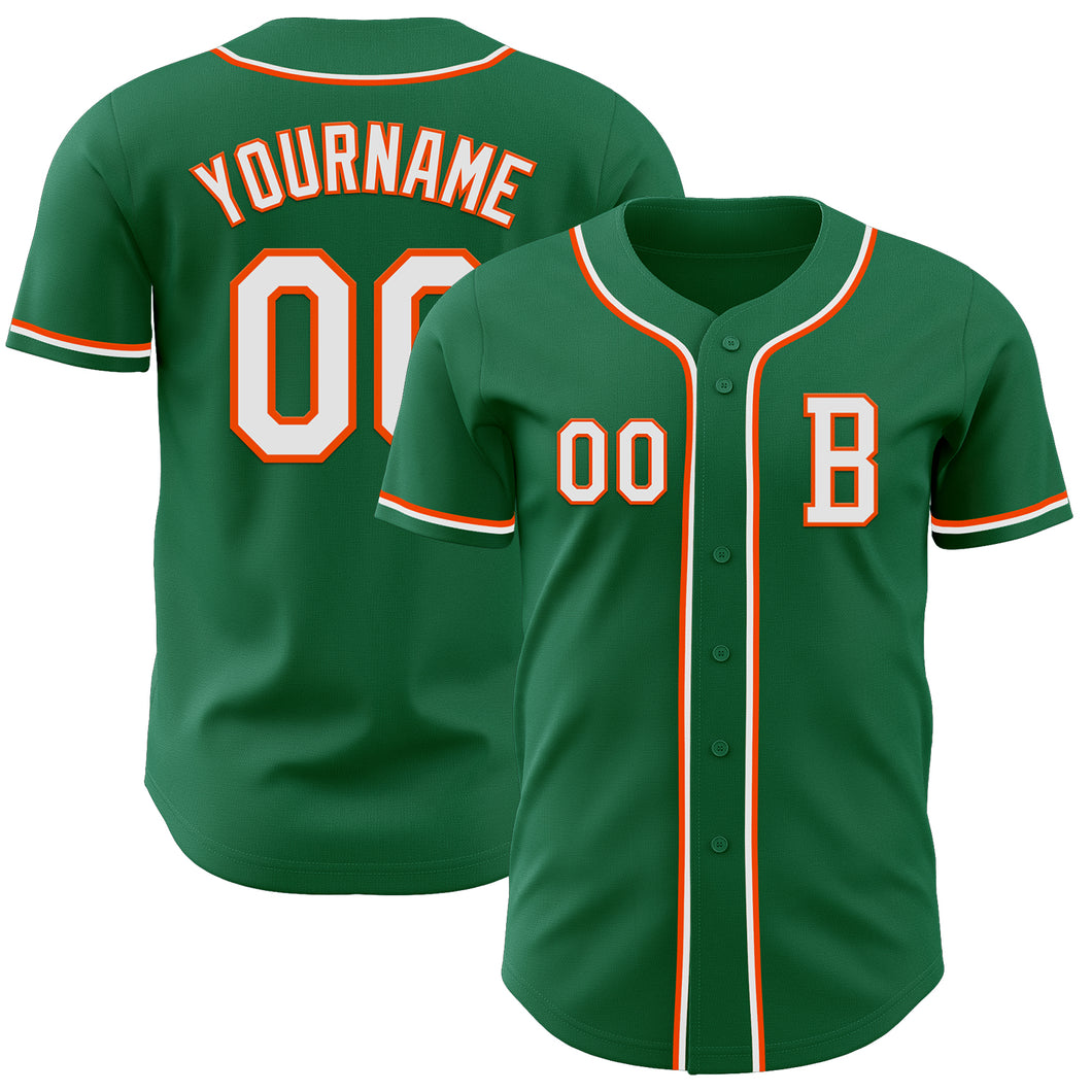 Custom Kelly Green White-Orange Authentic Baseball Jersey