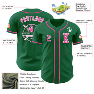 Custom Kelly Green Pink-White Authentic Baseball Jersey