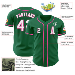 Custom Kelly Green White-Pink Authentic Baseball Jersey