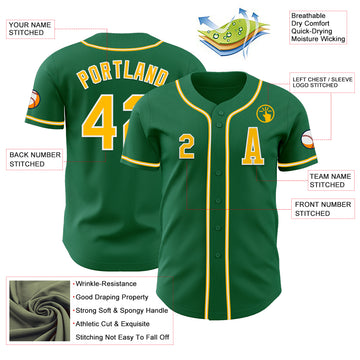 Custom Kelly Green Gold-White Authentic Baseball Jersey