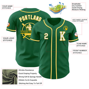 Custom Kelly Green White-Yellow Authentic Baseball Jersey