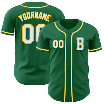 Custom Kelly Green White-Yellow Authentic Baseball Jersey