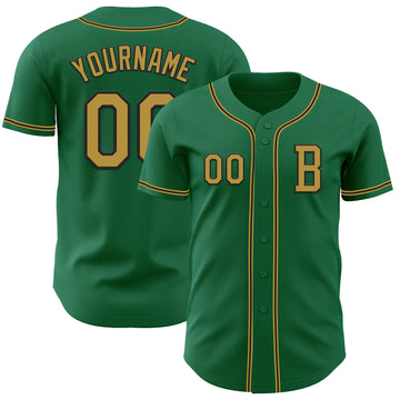 Custom Kelly Green Old Gold-Black Authentic Baseball Jersey