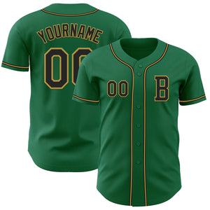 Custom Kelly Green Black-Old Gold Authentic Baseball Jersey