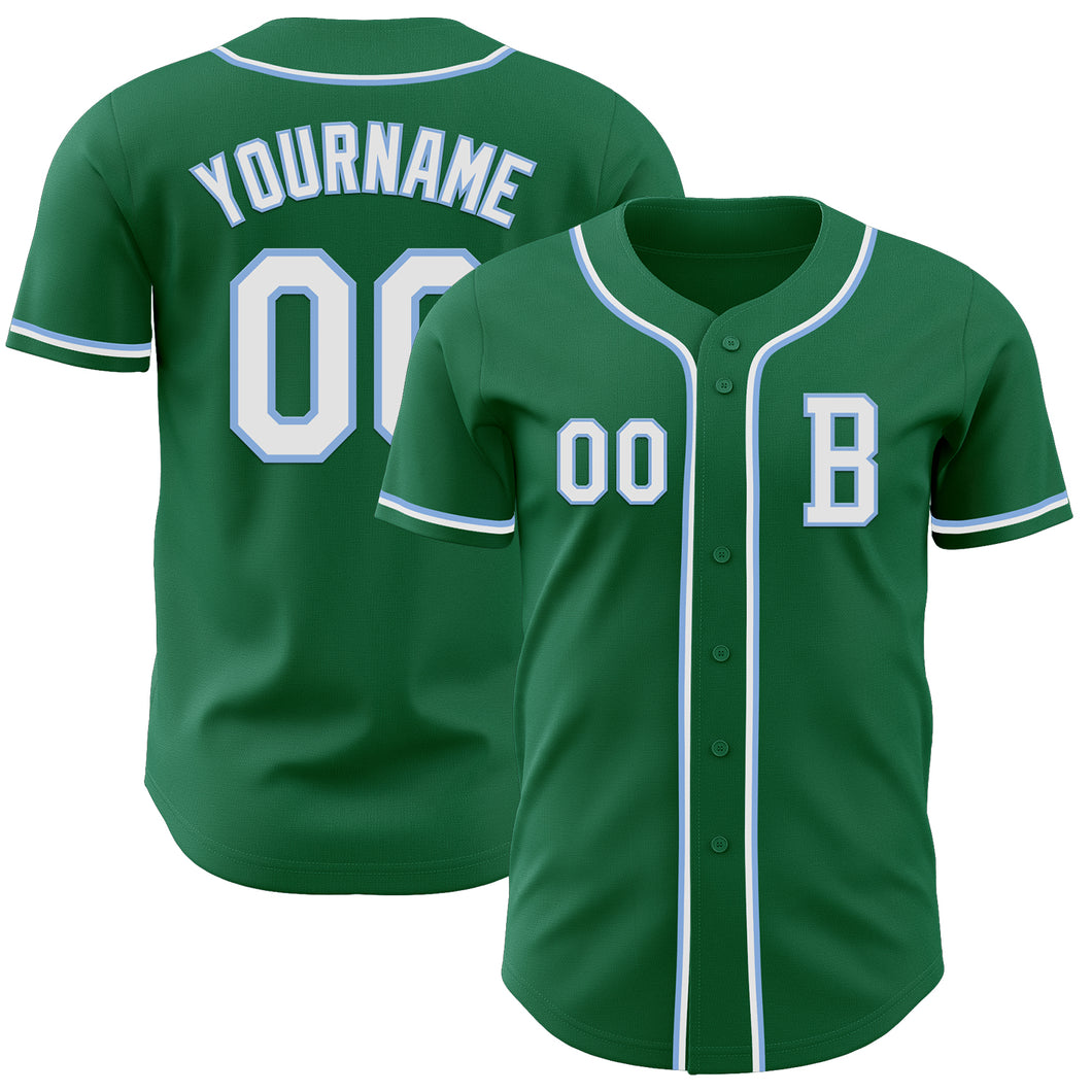 Custom Kelly Green White-Light Blue Authentic Baseball Jersey