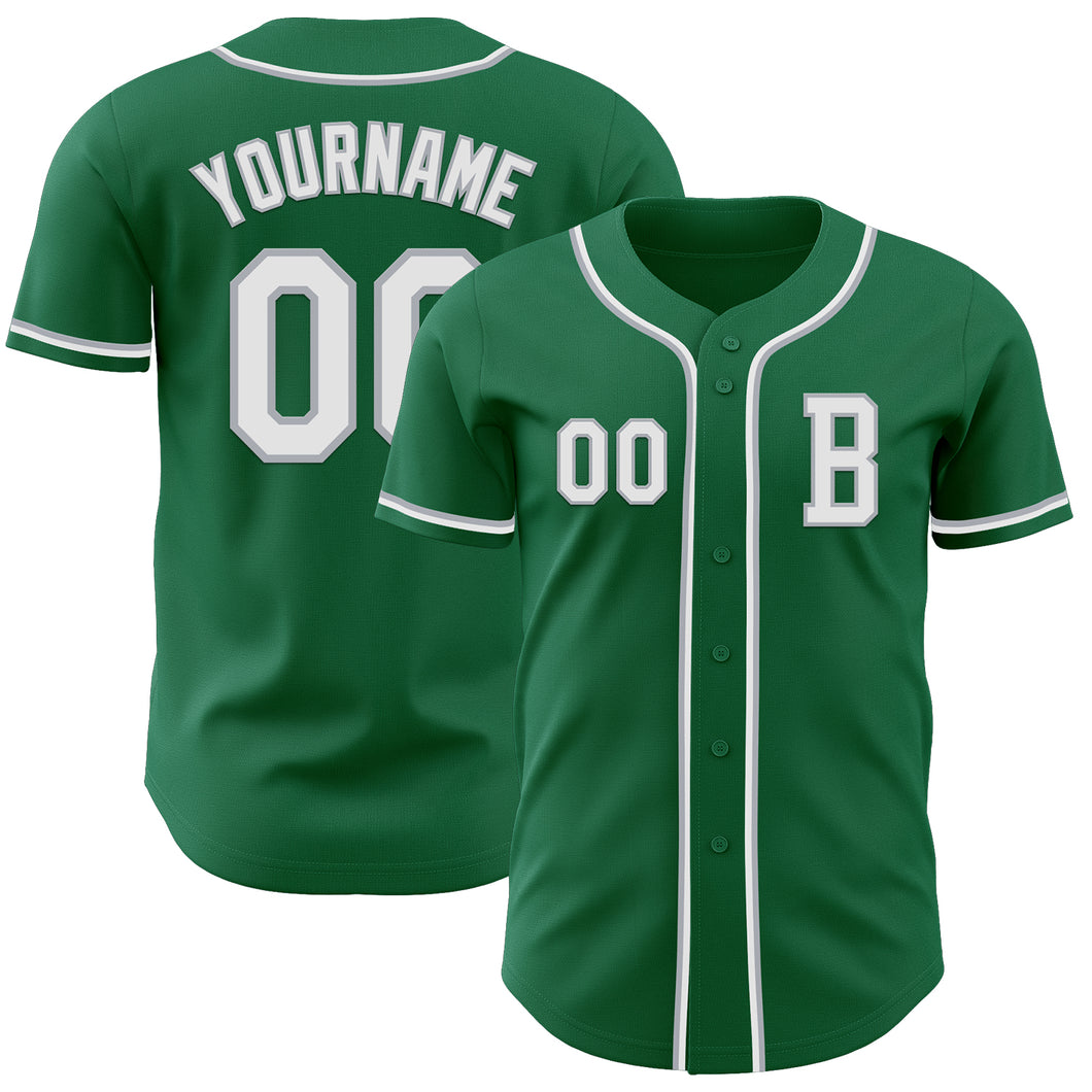 Custom Kelly Green White-Gray Authentic Baseball Jersey