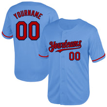 Load image into Gallery viewer, Custom Light Blue Red-Navy Mesh Authentic Throwback Baseball Jersey
