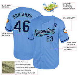 Custom Light Blue Navy Gray-Teal Mesh Authentic Throwback Baseball Jersey