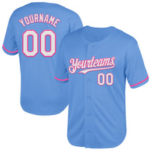 Load image into Gallery viewer, Custom Light Blue White-Pink Mesh Authentic Throwback Baseball Jersey
